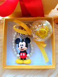 Yellow Rose Preserved Flower Charm With Mickey Mouse. Same Day Delivery Available.