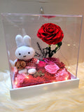 Premium Authentic Miffy Plush & Preserved Flowers In Acrylic Box