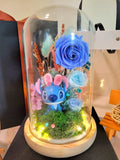 Premium Miniso Stitch Preserved Flower Dome With Blue Roses And Same Day Delivery