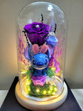 Premium Miniso Stitch Preserved Flower Dome With Purple Roses And Same Day Delivery