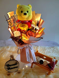 Premium Miniso Winnie The Pooh Plush With Eternal Elegance Orange Yellow White Preserved Roses Bouquet