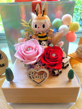 Moving Train Preserved Flowers Music Box With Labubu. 100% High Quality Real Flowers.