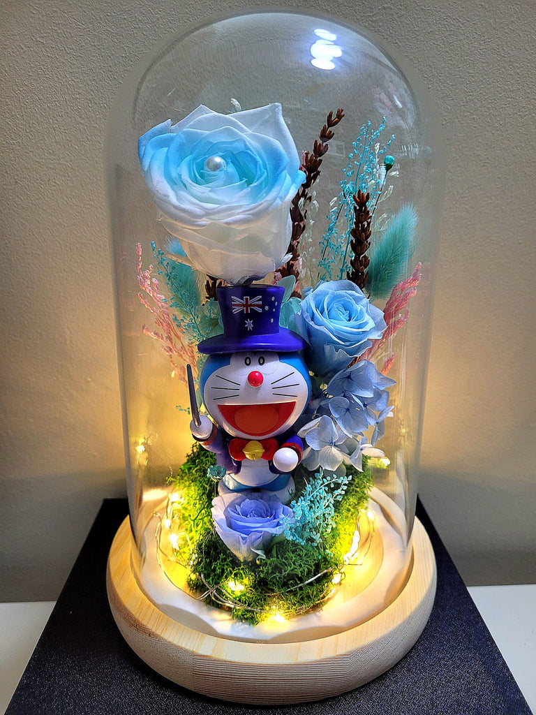 Doraemon Preserved Flower Dome With Multi-Blue Roses And Same Day Delivery