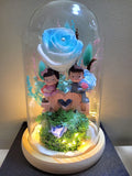 Eternal Couple V1 Preserved Flower Dome With Multi Blue Roses And Same Day Delivery