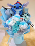 Timeless Romance Multi-Blue Preserved Roses Bouquet With Stitch Plush Toy