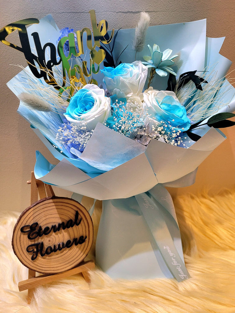 Thank You! Timeless Romance Multi-Blue Preserved Roses Bouquet.