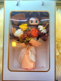 Eternal Elegance Orange Yellow White Preserved Roses Bouquet With Labubu Plush