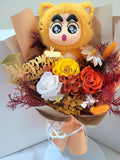 Crayon Shin-Chan Vinyl Plush With Eternal Elegance Orange Yellow White Preserved Roses Bouquet.
