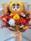 Crayon Shin-Chan Vinyl Plush With Eternal Elegance Orange Yellow White Preserved Roses Bouquet.