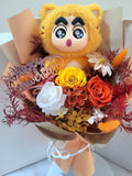 Crayon Shin-Chan Vinyl Plush With Eternal Elegance Orange Yellow White Preserved Roses Bouquet.