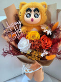 Crayon Shin-Chan Vinyl Plush With Eternal Elegance Orange Yellow White Preserved Roses Bouquet.