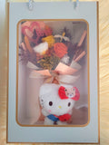 Eternal Elegance Orange Yellow White Preserved Roses Bouquet With Hello Kitty Plush