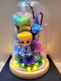 Princess Cinderella Preserved Flower Dome With Pastel Rainbow Roses And Same Day Delivery
