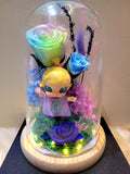 Premium Popmart Molly Preserved Flower Dome With Pastel Rainbow Roses And Same Day Delivery