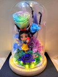 Princess Snow White Preserved Flower Dome With Pastel Rainbow Roses And Same Day Delivery