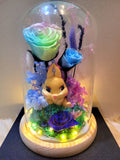 Bambi Ms Bunny Preserved Flower Dome With Pastel Rainbow Roses And Same Day Delivery