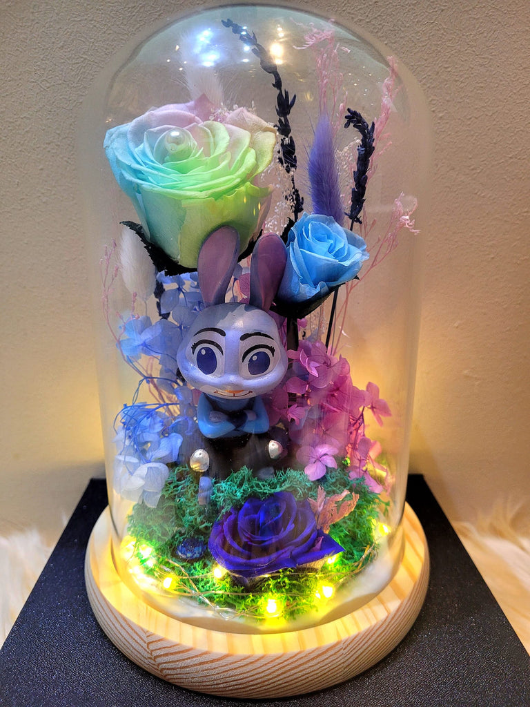 Zootopia Judy Hopps Preserved Flower Dome With Pastel Rainbow Roses and Same Day Delivery