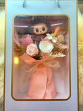 Eternal Elegance Peach White Pink Preserved Roses Bouquet With Labubu Plush