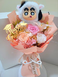 Crayon Shin-Chan Vinyl Plush With Eternal Elegance Peach White Pink Preserved Roses Bouquet.
