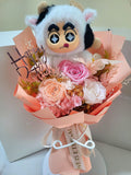 Crayon Shin-Chan Vinyl Plush With Eternal Elegance Peach White Pink Preserved Roses Bouquet.