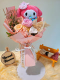 Eternal Elegance Peach White Pink Preserved Roses Bouquet With My Melody Plush