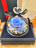 Petite Blue Color Rose LED Preserved Flowers Dome. 100% High Quality Real Flowers. Comes With A Premium Gift Box.