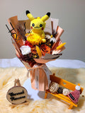 Pikachu Plush With Eternal Elegance Orange Yellow White Preserved Roses Bouquet