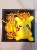 Yellow Rose Preserved Flower Charm With Pikachu Plush. Same Day Delivery Available.