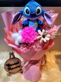Eternal Blossoms Preserved Pink Carnation Bouquet With Stitch Plush