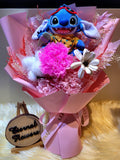 Eternal Blossoms Preserved Pink Carnation Bouquet With Stitch Plush