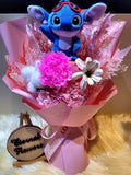 Eternal Blossoms Preserved Pink Carnation Bouquet With Stitch Plush