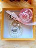 Christian Bag Charm With Pink Preserved Rose (Same Day Delivery. Comes with a Gift Box)