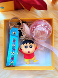 Pink Rose Preserved Flower Charm With Special Edition Crayon Shin-Chan. Same Day Delivery Available.