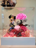 Premium Mickey Mouse or Minnie Mouse & Pink Preserved Roses In Acrylic Box.