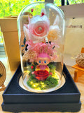 Premium Popmart Labubu Preserved Flower Dome With Pink Roses And Same Day Delivery.