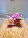 Premium Winnie The Pooh Plush & Preserved Flowers Handbag