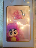 Acrylic Ball Preserved Pink Rose Flowers Bouquet With Crayon Shin-Chan Vinyl Plush