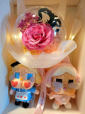 AUTHENTIC CRYBABY Plush with Acrylic Ball Preserved Pink Rose Flowers Bouquet