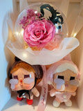 AUTHENTIC CRYBABY Plush with Acrylic Ball Preserved Pink Rose Flowers Bouquet