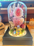 Pompompurin Preserved Flower Dome With Pink Roses And Same Day Delivery