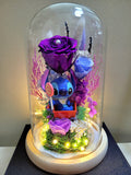 Premium Popmart Stitch Preserved Flower Dome With Purple Roses And Same Day Delivery