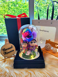 Premium Preserved Flower Dome With Rainbow Roses & 2 Crayon Shin-Chan Figurines