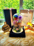 Premium Rainbow Preserved Flowers Dome With 2 Popmart Labubu Figurines (Same Day Delivery Available)