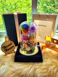 Premium Rainbow Preserved Flowers Dome With 2 Popmart Labubu Figurines (Same Day Delivery Available)