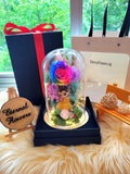 Princess Belle Preserved Flower Dome With Rainbow Roses And Same Day Delivery