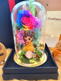 Princess Belle Preserved Flower Dome With Rainbow Roses And Same Day Delivery