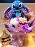Eternal Blossoms Preserved Purple Carnation Bouquet With Stitch Plush