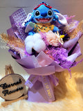 Eternal Blossoms Preserved Purple Carnation Bouquet With Stitch Plush