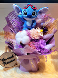 Eternal Blossoms Preserved Purple Carnation Bouquet With Stitch Plush