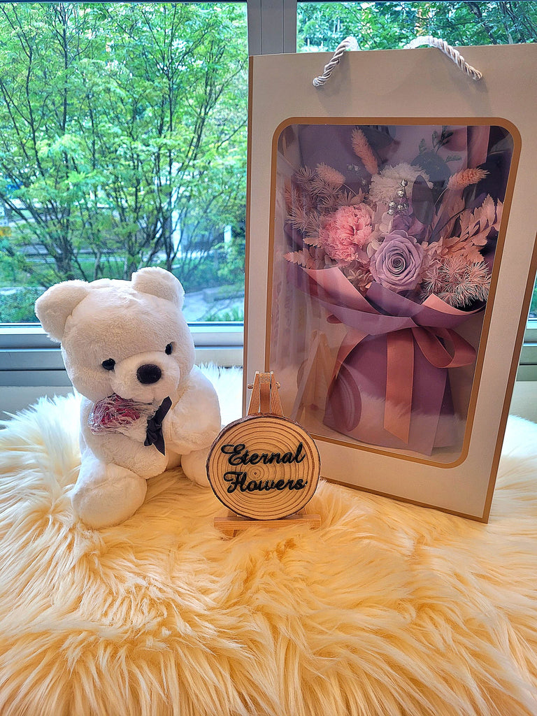 Eternal Blossoms Carnation With Rose Bouquet With Cute Teddy Bear. Same Day Delivery.